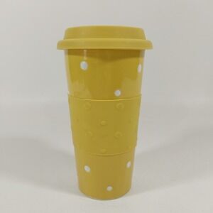 Temptations‎ By Tara Yellow Polka Dot 12 oz Travel Tumbler Mug Lid Sleeve